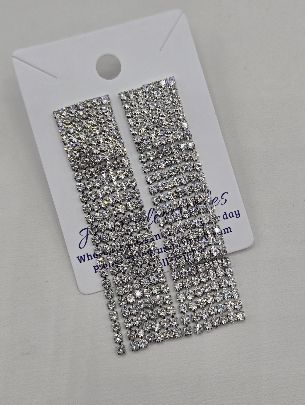 Swarovski Crystal Elements Silver Fringe Drop Earrings 2.75 inch Statement Prom
